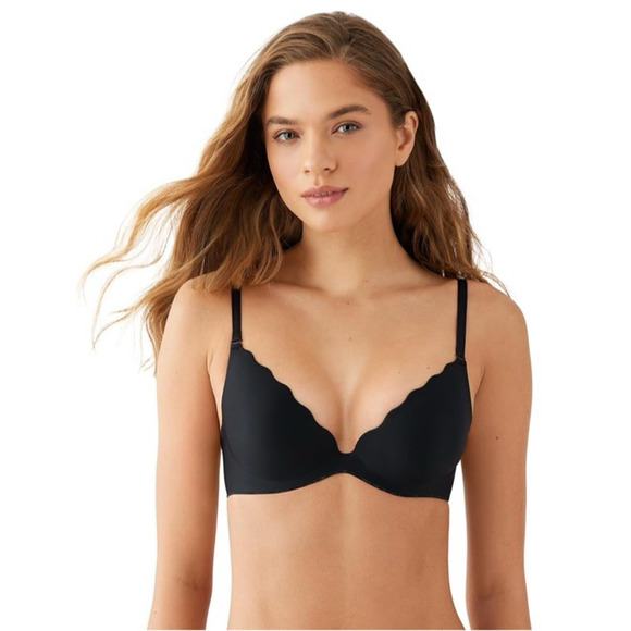 Wacoal b.tempt'd b.wow'd Push Up Black Bra Leopard Print Inner Lining 32 C NWOT - Picture 1 of 10